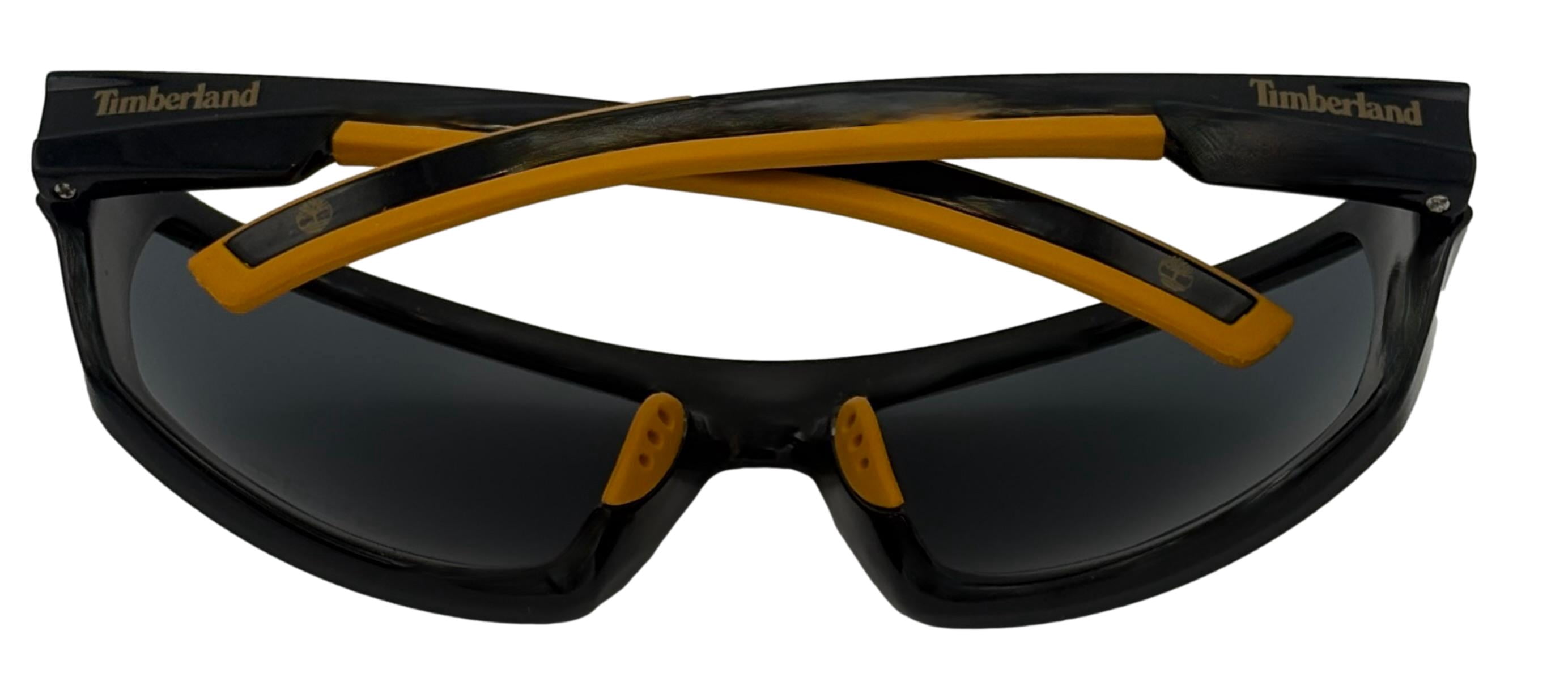 Timberland Mens Rectangle Shiny Black Plastic Sunglass, Smoke Lens TB7221 1A