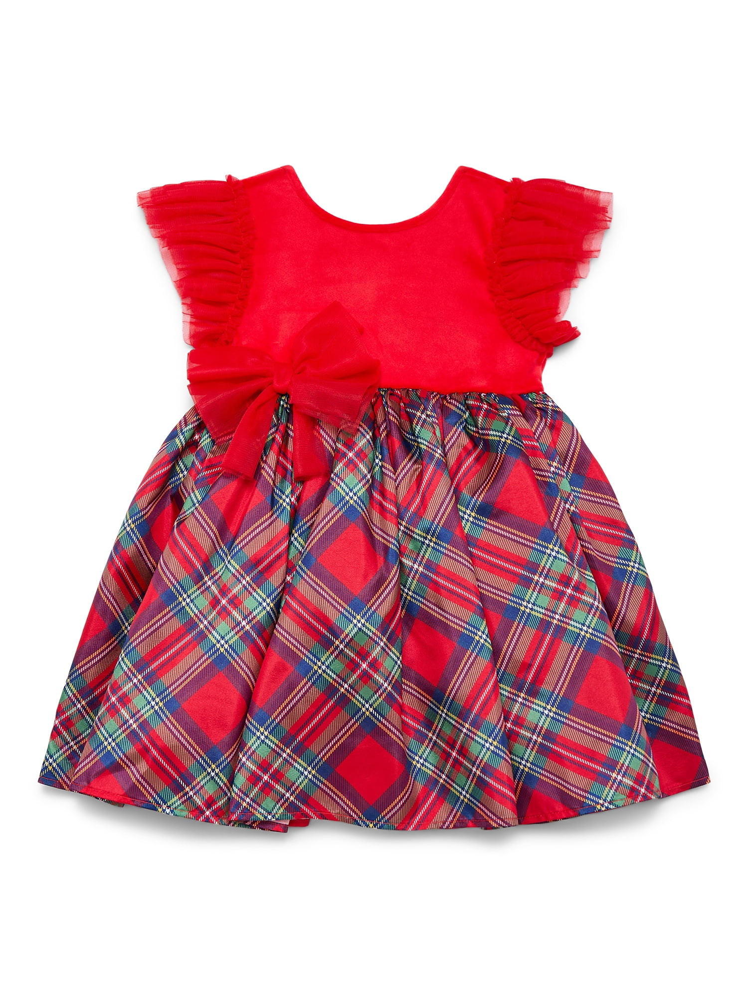 Dreaming of Lucy Toddler Girls Plaid Dress with Flutter Sleeves, Sizes 12M- 5T