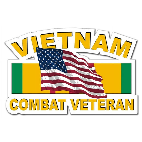 5.5 Inch Vietnam Combat Veteran Sticker with American Flag and Ribbon Decal
