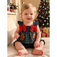 thumbnail image 6 of RUINIXCW Toddler Baby Girl Christmas Outfit Infant Baby Girls Xma Clothes Deer Santa Gingerbread Embroidery Fly Sleeve Plaid Smocked Tops Shorts Set, 6 of 9