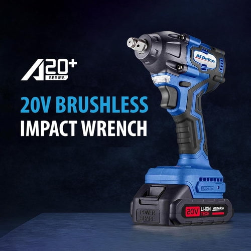 ACDelco ARI20132-PM 20V Brushless 1/2" Corless Impact Wrench- OEM Trusted Brand, Power for Automotive Repair, 251 Ft-lbs (350Nm), 2600RPM High Torque Impact Gun,1x2.0Ah Batteries