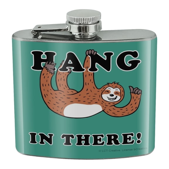 Hang in There Sloth Funny Humor Stainless Steel 5oz Hip Drink Kidney Flask