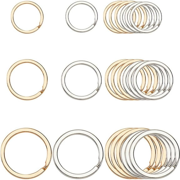 1 Box 30Pcs 0.79/0.98/1.26 Inch Flat Key Chain Rings Split Key Rings Iron Round O Double Loop Jump Ring Metal Circular Keychain Ring Clips for DIY Home Car Keys Keychains Organization Accessories