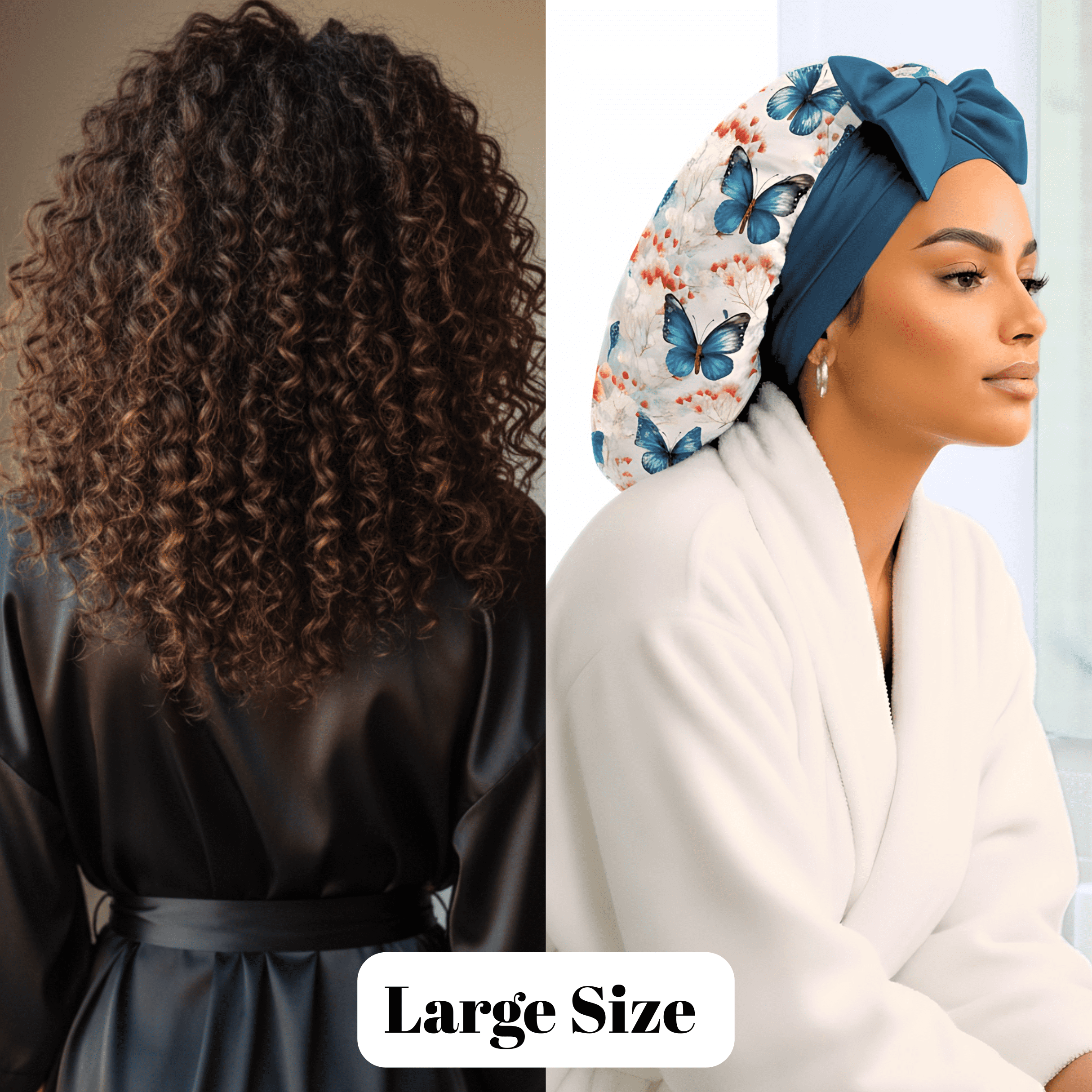 Prince Hair Company Premium Handmade Silk Satin Sleep Bonnet, Butterfly Bloom, L/XL, Gift Set