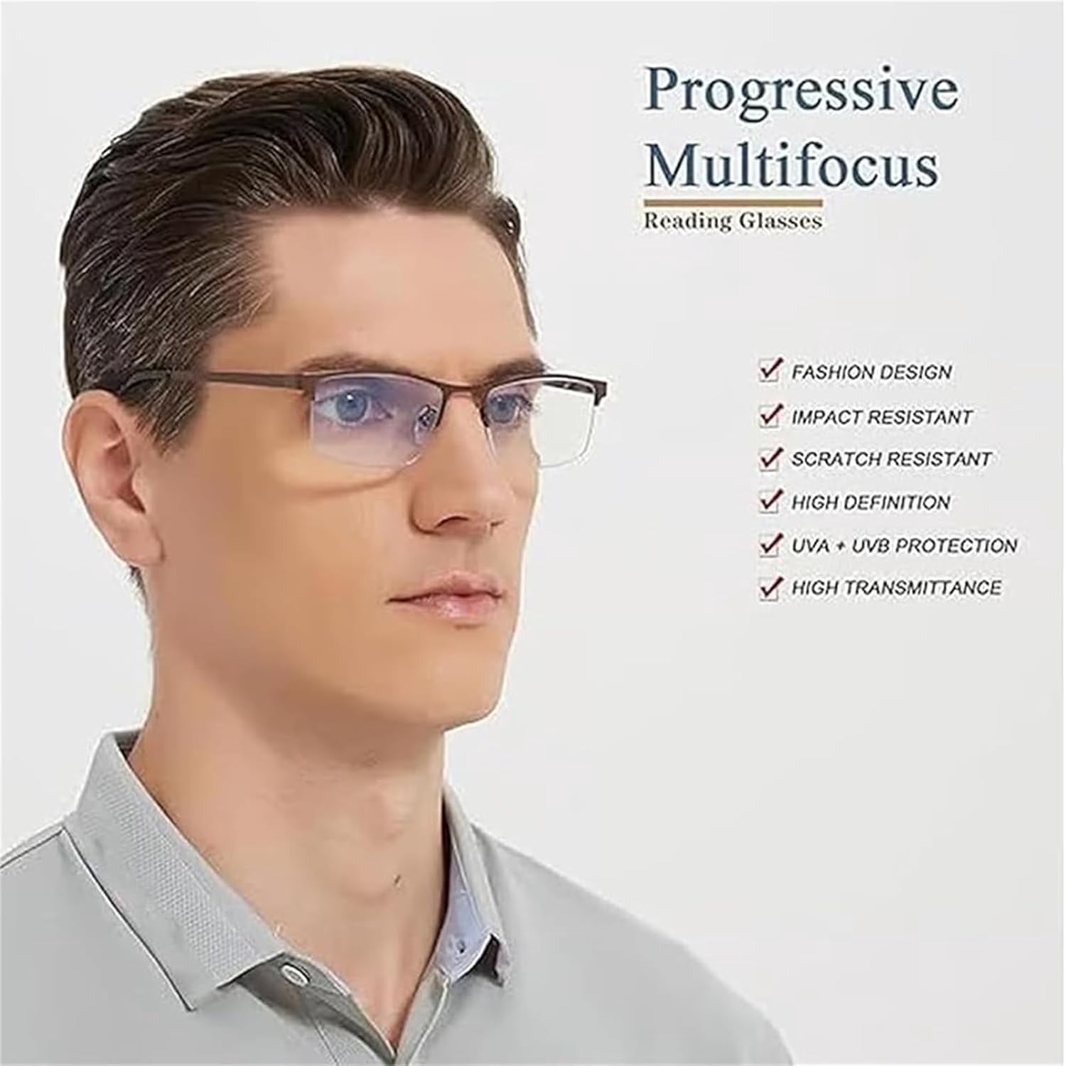Ultra-Light Multi-Focal Photochromic Reading Glasses, Color-Changing Anti-Blue Light Glasses