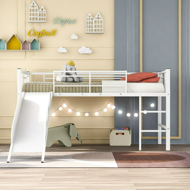 Metal Loft Bed With Slide Sy Twin, Low Loft Bed With Slide Plans