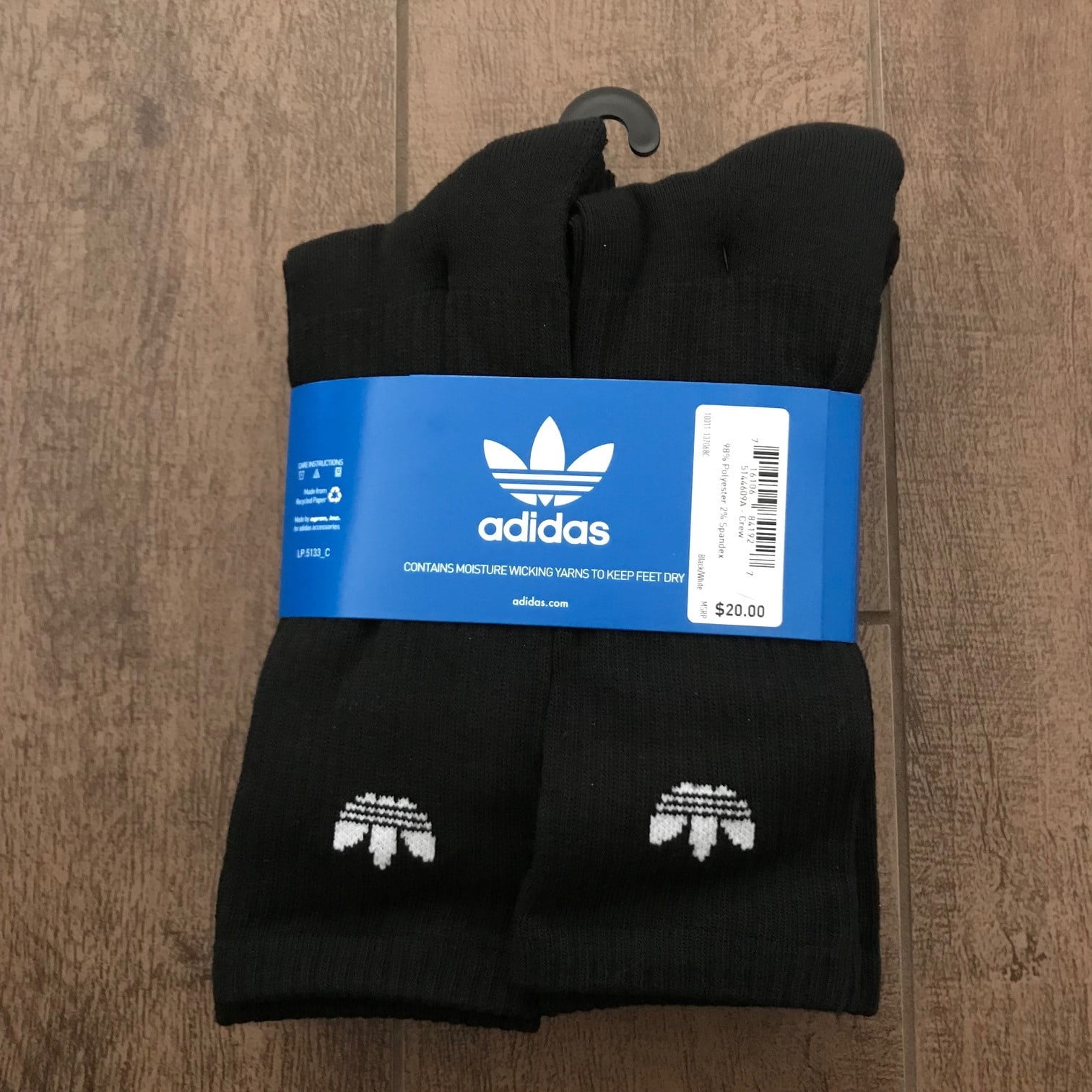 Adidas Originals Trefoil Crew Socks, 6-Pack, Black, Unisex Adult Cotton Blend Crew Length Socks