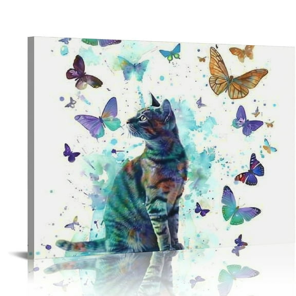 Orinice Watercolor Cat Wall Art Poster Print - Modern Home or Apartment Decor and Room Decorations for Bedroom, Girls, Baby, Kids Room or Nursery - Great Gift for Kitty Lovers 20''X16'' 20x16in