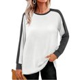 thumbnail image 2 of Blusa de camiseta de manga larga de color de contraste de costura de cuello redondo casual de moda para mujer Fridja  fksj865, 2 of 5