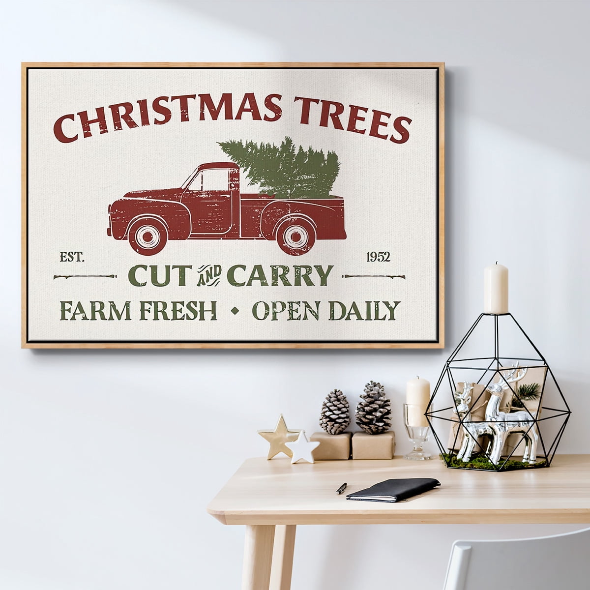 Christmas Farm Sign Collection A - Framed Gallery Wrapped Holiday Canvas - 25 x 37 - Natural Wood Frame