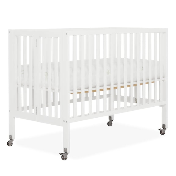 Dream On Me Quinn Full-Size Folding Crib, Removable Wheels, Modern Nursey, Adjustable Mattress Support, Patent Folding System in White