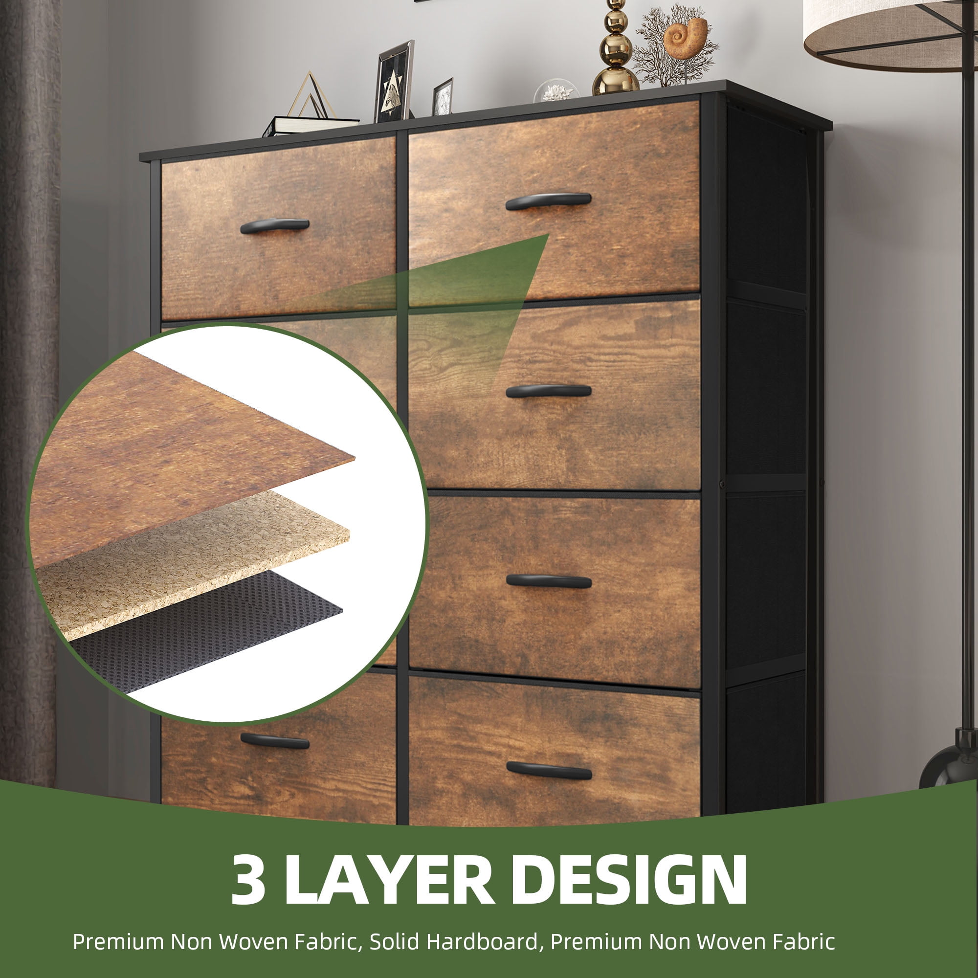 Uforic 8 Drawer Fabric Storage Dresser with Wooden Top & Steel Frame for for Adult