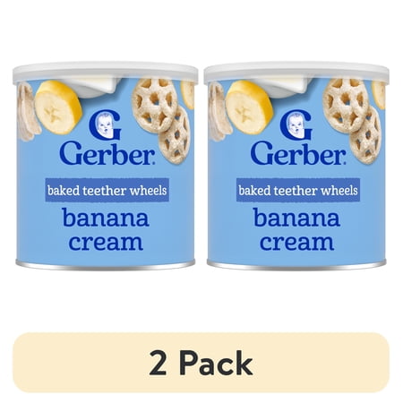 (2 pack) Gerber Snacks for Baby Teether Wheels, Banana Cream, 1.48 oz Canister