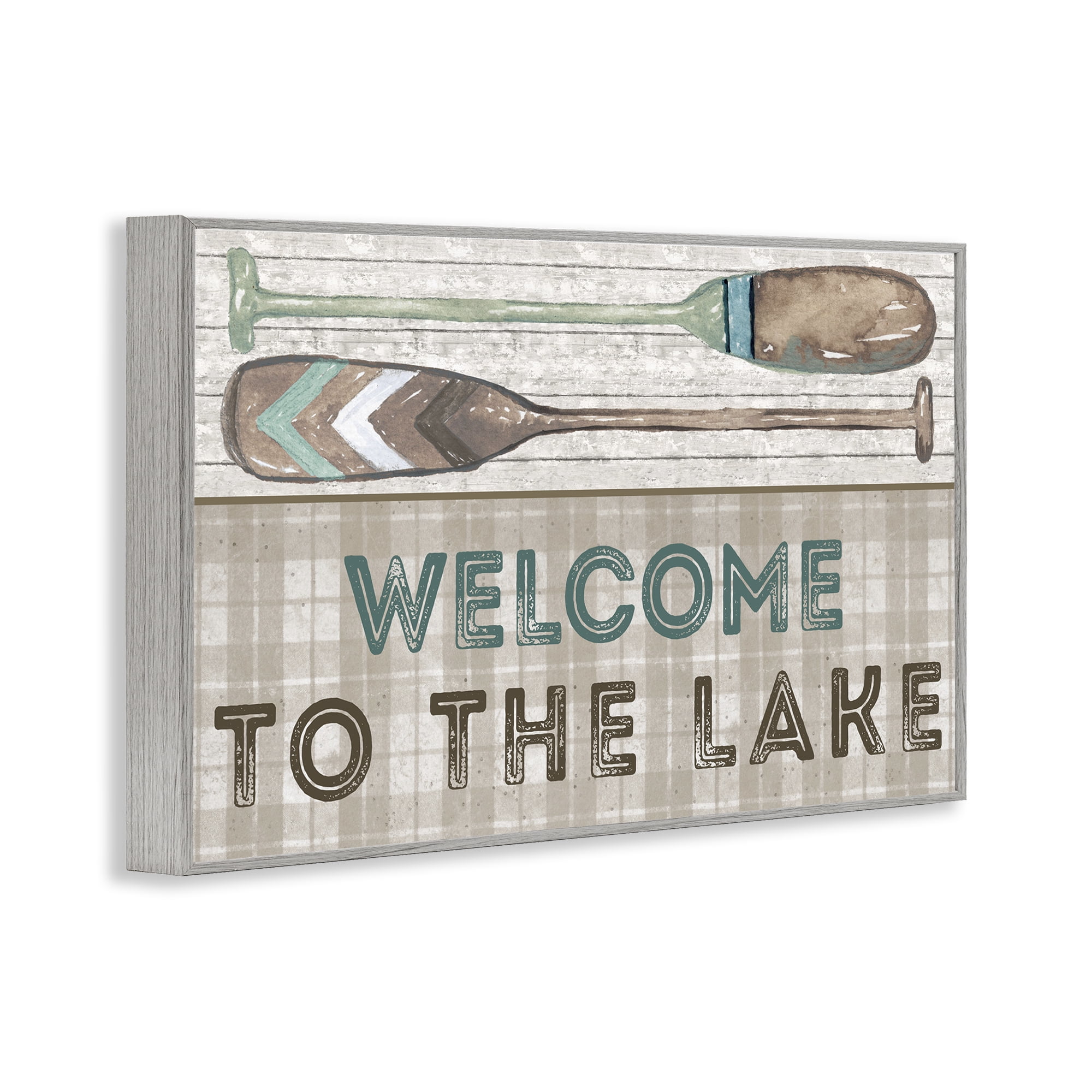 Stupell Industries Rustic Welcome Lake Oars Typography Painting Gray Framed Art Print Wall Art, 18 x 12
