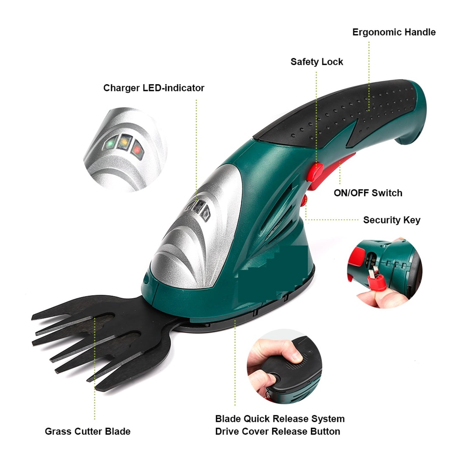 7.2V Cordless Grass Hedge Trimmer 2in1 Battery Rechargeable Shear Hedger Cordless Garden Tool ,2 IN 1 Trimmer & Edger