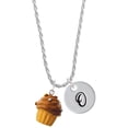 thumbnail image 1 of Delight Jewelry Resin Vanilla Cupcake with Chocolate Frosting Silvertone Script Initial Disc - O - Charm Necklace, 20"+3", 1 of 4