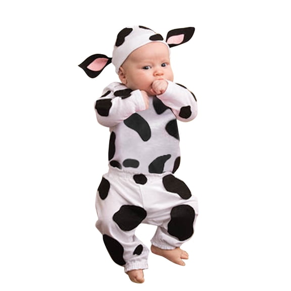 WOYY Cow Co_stume Baby Boys Girls Cow T-Shirt Pants Hat 3Pcs Outfits, Sizes 0-18 Months