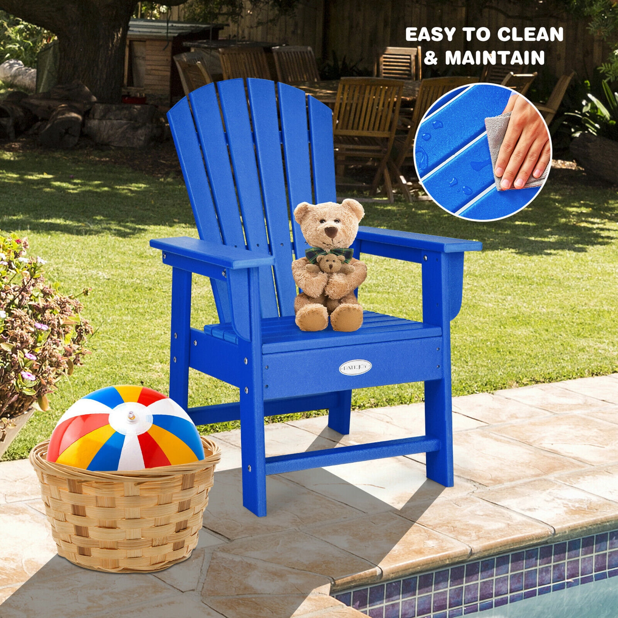 Gymax Set of 2 Kids Patio Adirondack Chair Armchair Weather Resistance Outdoor Chair Blue