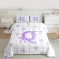 thumbnail image 2 of Castle Fairy Teens Boys Girls Bowknot Personalized Initial Q 3 Pieces Queen Comforter Set,Purple Geometric Stripes Ultra Soft Bedding Sets,Dreamy Princess Bedding Comforter Set, 2 of 8