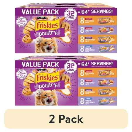 (2 pack) Purina Friskies Gravy Poultry Meaty Bits and Filets Wet Cat Food 5.5 oz Cans 32 Pack