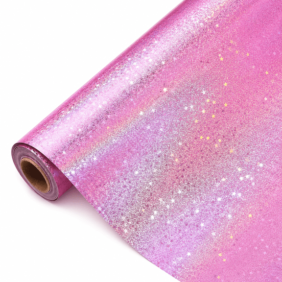 Pink Holographic Wrapping Paper Roll, 17 in x 16.4 ft Star Glitter Gift Wrap for Birthdays, Weddings, Valentine’s Day and Christmas