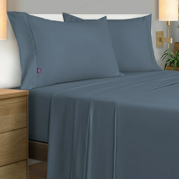 Sabanas Lisas Ubbe, Tamaño King Size, Color Azul Clásico, 4 Piezas