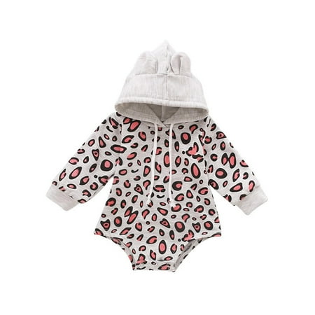 

TUOBARR Toddler Kids Boys Girls Cute Cartoon Rabbit Ears Leopard Print Cotton Romper Gray (0-12Months)