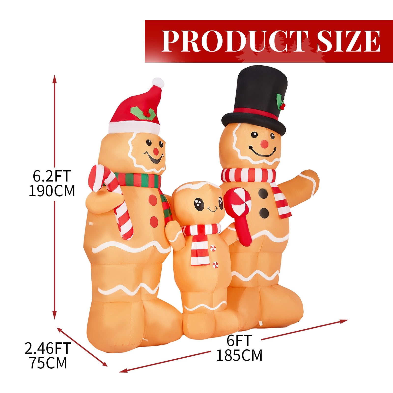 Astoutdoor 6.3 ft Lighted Christmas Inflatable Gingerbread Man Family Decoration with Built-in LED Lights