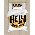 thumbnail image 1 of Hello Sunshine Duvet Cover Set Twin Size, Warm Colored Abstract Shape Background with Funky Phrase, Decorative 2 Piece Bedding Set with 1 Pillow Sham, Charcoal Grey and Pale Orange, by Ambesonne, 1 of 3