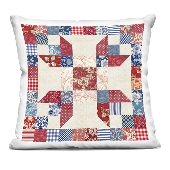 Stupell Industries Red & Blue Traditional Quilt Pattern Design by Susan Arnot Throw Pillow
