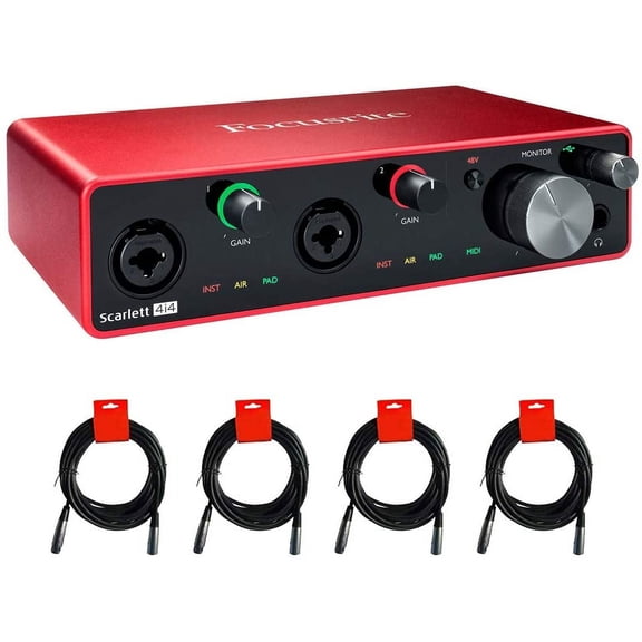 Focusrite Scarlett 4i4 3rd Gen USB Audio Interface with Pro Tools & 4 XLR Cables