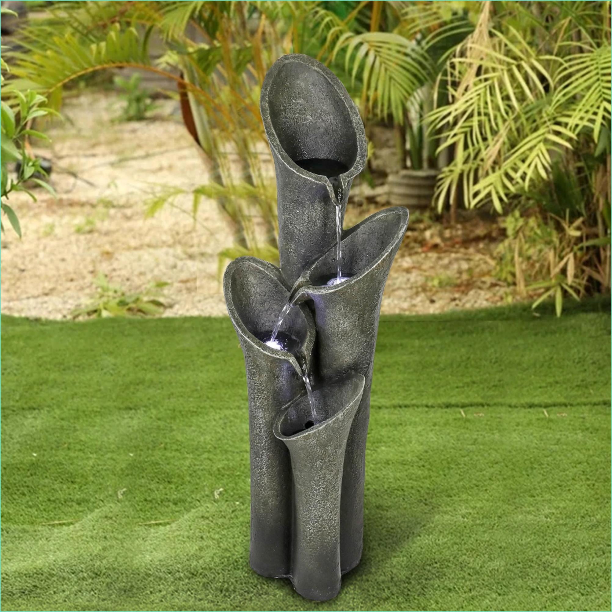 Fountains 33.5" 4-Tier Cascading Outdoor Patio Garden Fountain, Weather Resistant | Resin | Tiered Waterfall Fountain