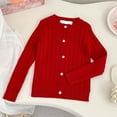 thumbnail image 4 of Guluxicc Kids Girls Solid Color Stretch Knit Cardigan Crew Neck Long Sleeve Sweater 1-10 Years, 4 of 6