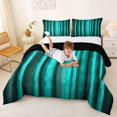 thumbnail image 3 of Manfei Pixel Vertical Streak Full Size Comforter Sets, Teal Block Bedding Comforter Set, Teal Black, Black Reversible 3 Pieces, 1 Comforter and 2 Pillowcases, 3 of 6