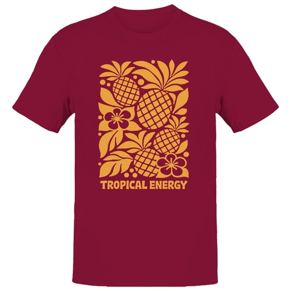 Smartprints Tropical Energy Pineapple Floral Men's T-Shirt Cardinal Red, Cotton, S