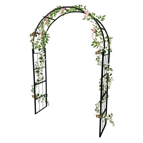 86" H Outdoor Lawn Arbor with Stakes, Garden Arch Arbor Trellis for Climbing Plants, Roses, Vines, Wedding Archway Decor for Lawn, Patio,Party, Backyard