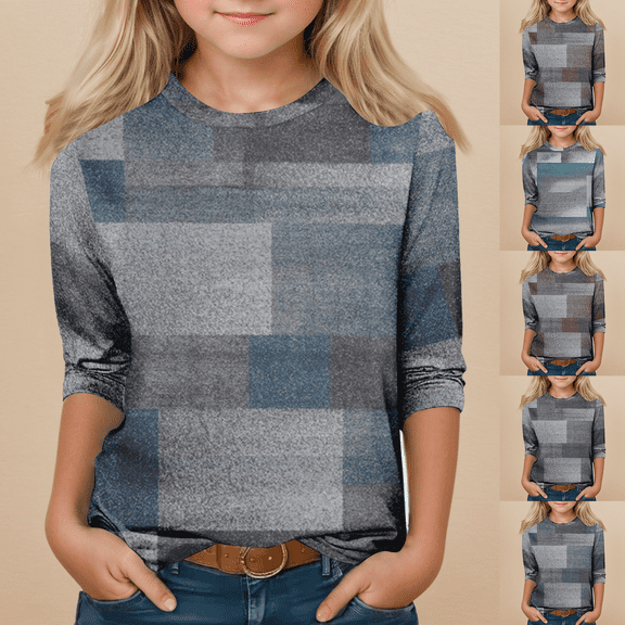 Drmagiyhm Cyan Girls 3/4 Sleeve Shirts Size 10-12 Casual Floral Print Shirts Fashion Cute T Shirt Little Girl Fall Winter Crewneck Tees 4-5 Years