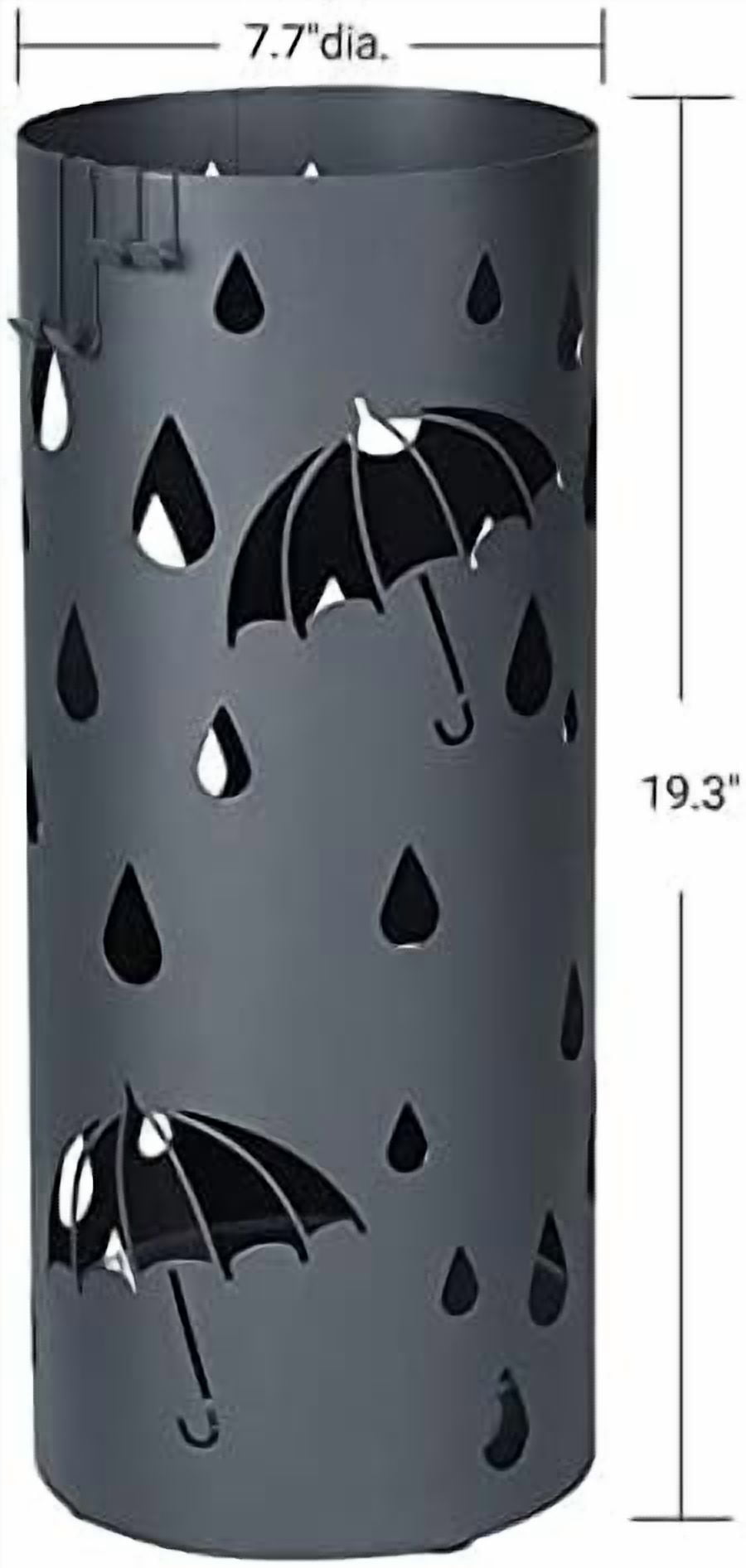 Umbrella Stand, Metal Umbrella Holder for Entryway, with Water Tray and 4 Hooks, 7.7 x 7.7 x 19.3 Inches, Round, Anthracite Gray ULUC23AG