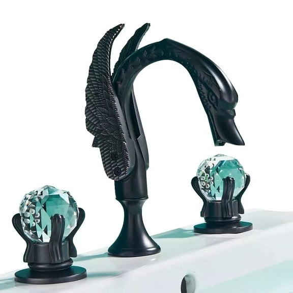 Black 8'' Widespread Waterfall Swan Bathroom Sink Faucet 3 Holes Basin Mixer Tap