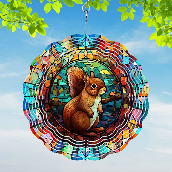 89Bloom Squirrel Yard and Garden Wind Spinner, Unique 3D Hanging Squirrel Wind Spinner