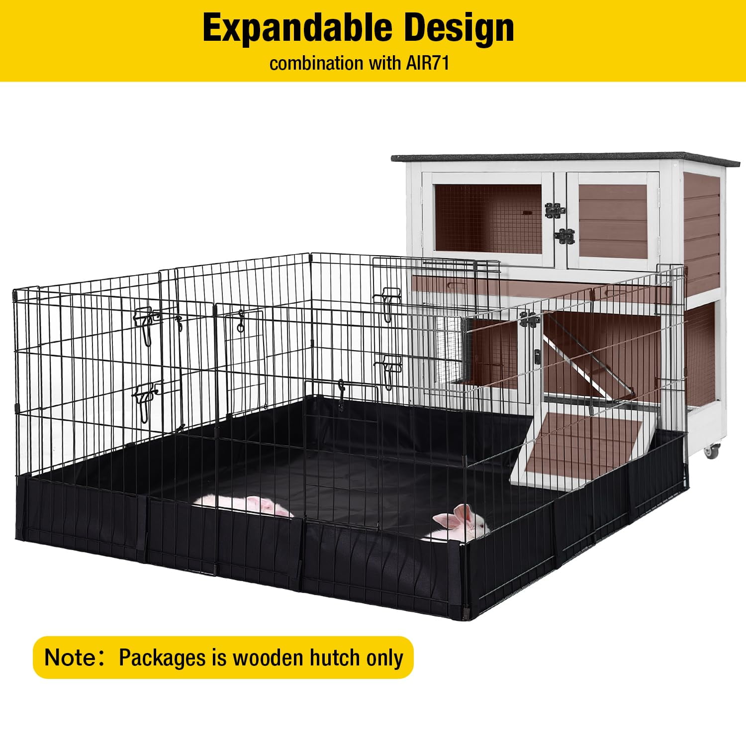 AIVITUVIN Wooden Rabbit Hutch Indoor Outdoor Rabbit Cage with Two Removable Trays Bunny Cage on Wheels Pet House Guinea Pig Cage 2 Story (Brown)