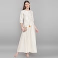 thumbnail image 3 of Janasya Indian Round Neck 3/4 Sleeve Gold Print Off White Poly Silk Kurta For Women, 3 of 7
