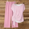 thumbnail image 4 of Summer 2 Piece Sets,2 Piece Outfits for Women Casual Tracksuit Short Sleeve Tops and Wide Leg Long Pants Matching Lounge Sets, 4 of 5