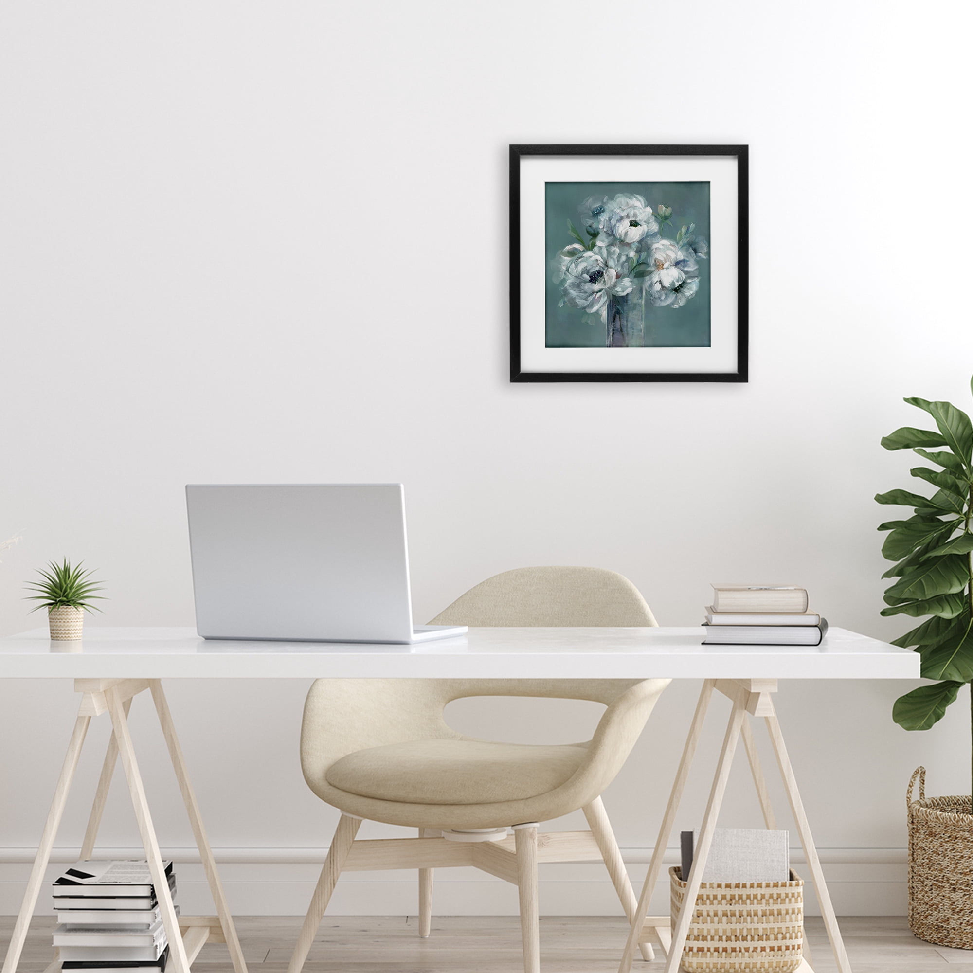 Stupell Industries White Peony Impression in Vase Black Framed Print Under Glass, design by Nan