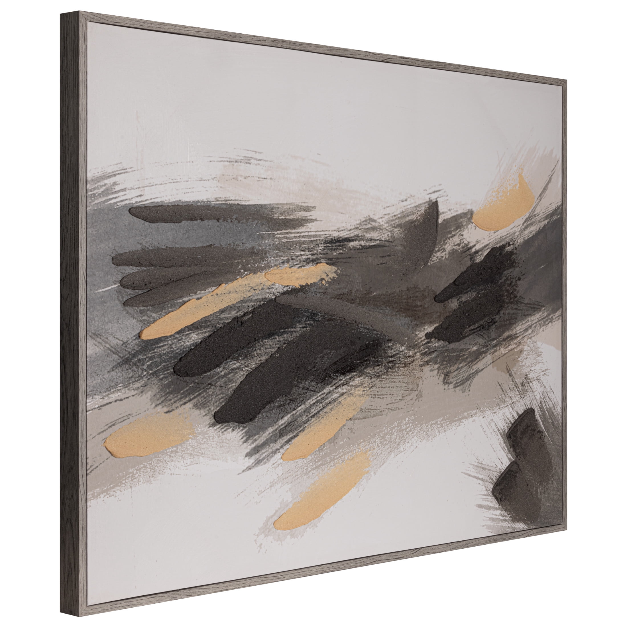 Gallery Solutions 48x36 Oversized Framed Abstract Canvas Art - Black and White Hand-Painted Wall Decor with Textured Embellishments, for Home & Office