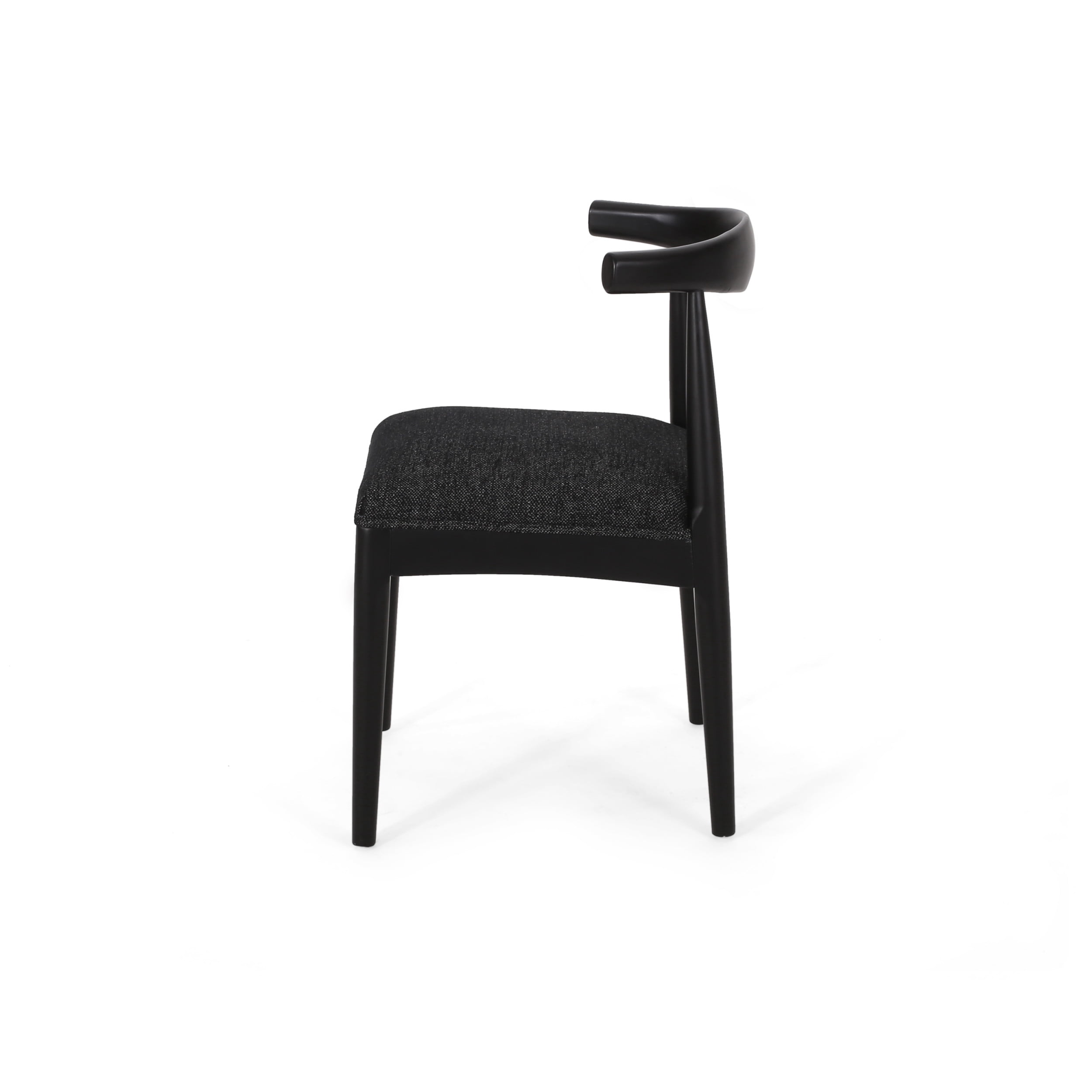 Noble House Cotterell Fabric and Wood Dining Chairs, Set of 2, Blacked Textured Tweed and Black