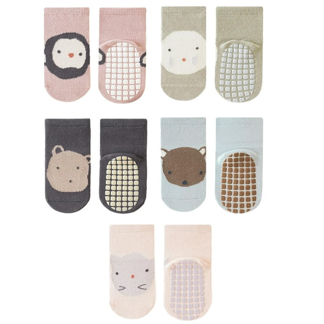 5 pares de calcetines antideslizantes para bebé, calcetines para niño pequeño con agarre, calcetines de suela antideslizante hasta la rodilla para niños