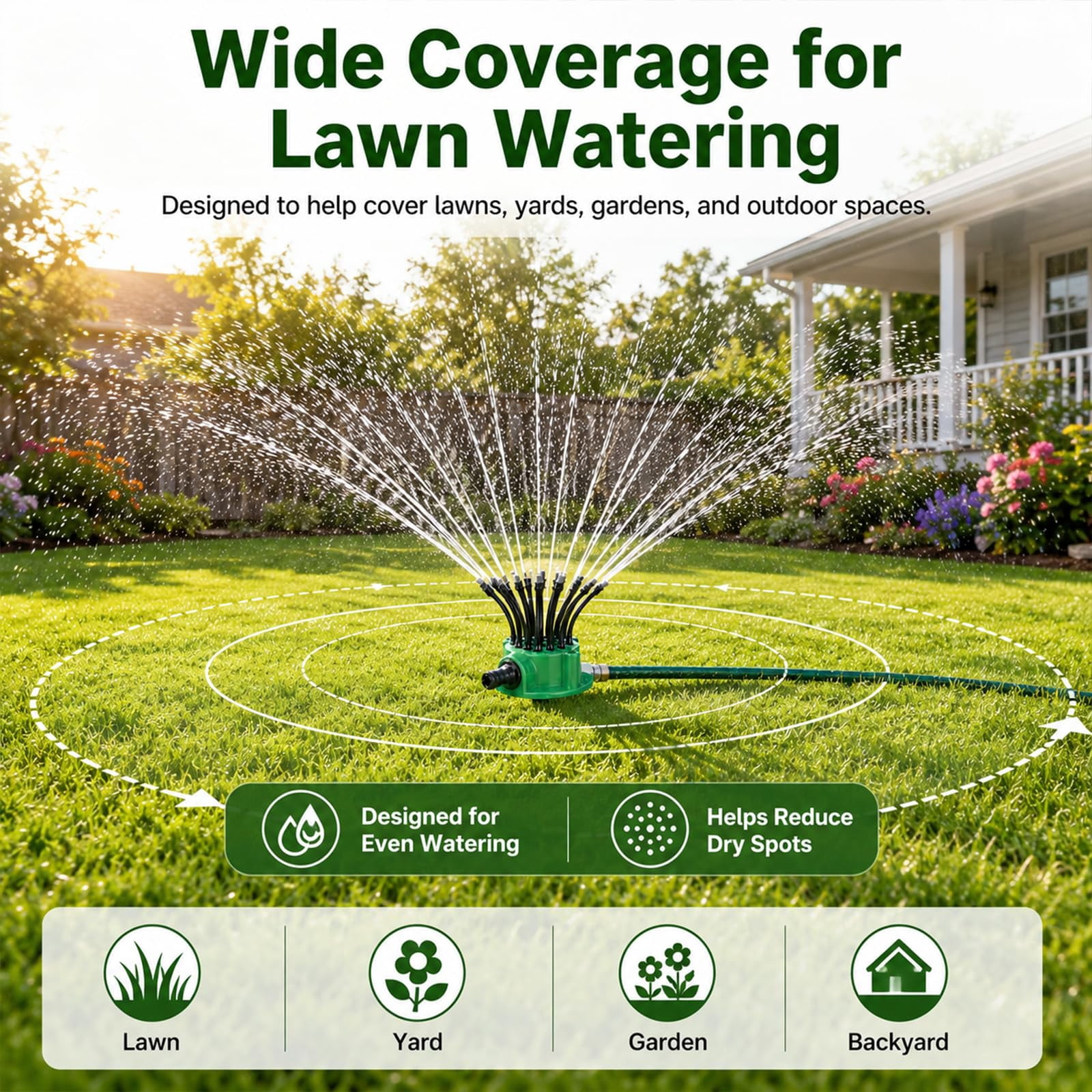 360° Coverage Precision Garden Irrigation Sprinkler - Adjustable Rotating Lawn Sprinkler with 12 Outlets for Yard, Garden, Patio Watering