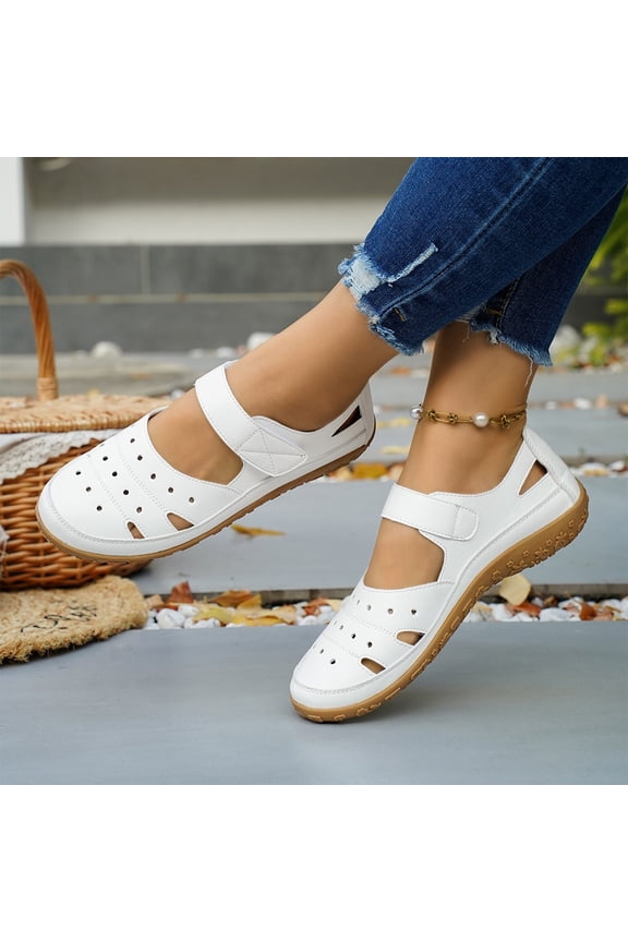 Women's Summer Casual Closed Toe Leather Sandals,Comfortable Soft Sole Ankle Strap Mary Jane Orthopedic Beach Shoes