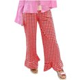 thumbnail image 1 of Leodye Pantalon pour Femmes Confortable à la Mode et Confortable Pantalon de Détente à Carreaux Pantalon Décontracté Extensible Micro-Évasé Rouge G(L), 1 of 8